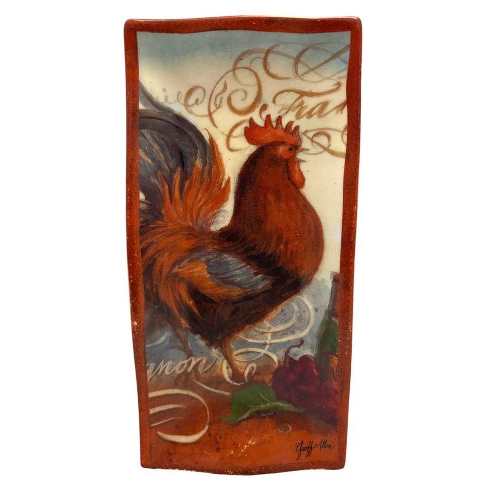 Cypress Home Tray Spoonrest Rooster Chicken Farm House Signed Geoff Allen 9"X4"